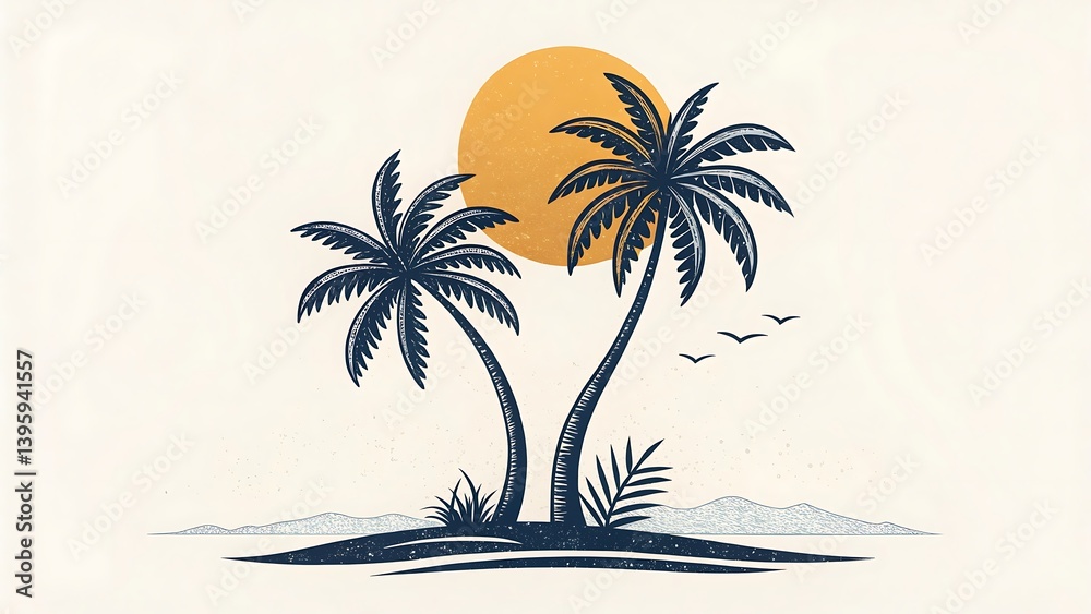 Naklejka premium logo couple of palm trees and hot sun