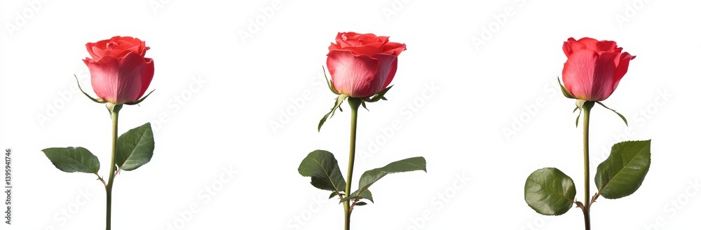 Three pink roses, delicate and vibrant, with soft petals, are set against a transparent background