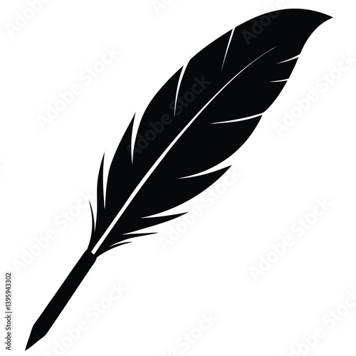 feather pen silhouette isolated on white background