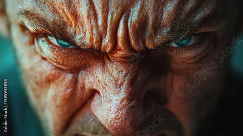 Intensely angry man's face.  Close-up of a deeply frustrated and furious visage