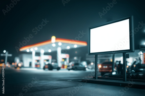 Blank Digital Billboard Gas Station Night