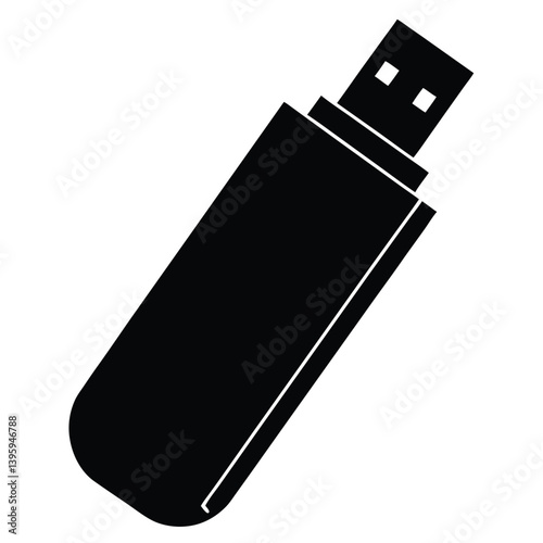 Vászonkép USB flash drive silhouette isolated on white background