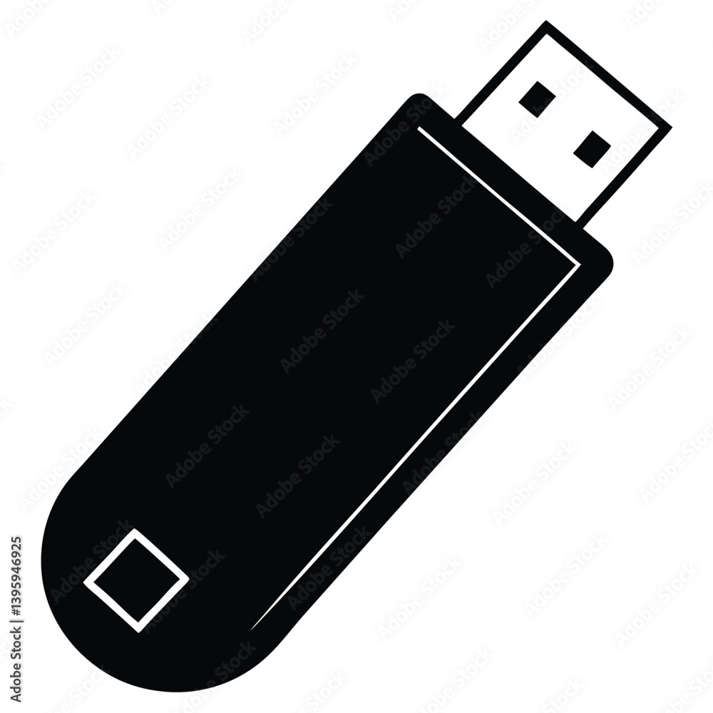 USB flash drive silhouette isolated on white background