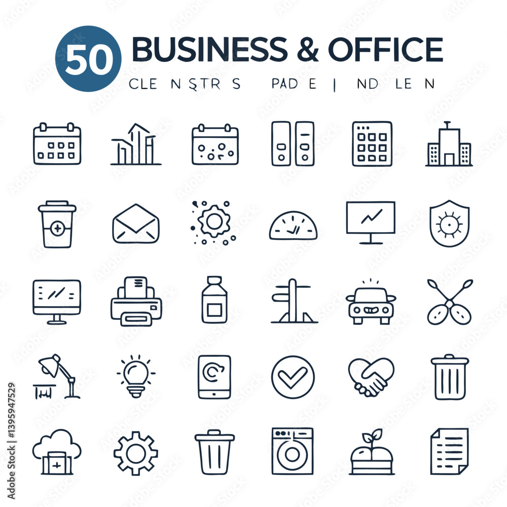 Flat Vector Business and Office Icons Collection | Corporate, Teamwork, Office Supplies, Documents, Meeting, Briefcase, Strategy, Startup, HR, Planning, Minimal Line Icons