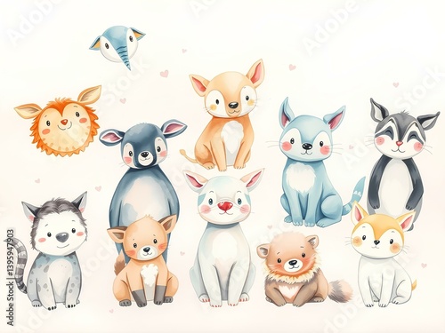 set of funny cartoon animals