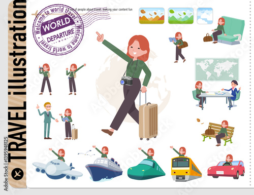 旅行に関する赤髪女性のセット