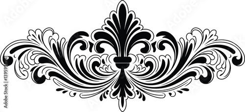 Ornate Fleur-de-Lis Vector Decoration, Baroque Style Decorative Element Design