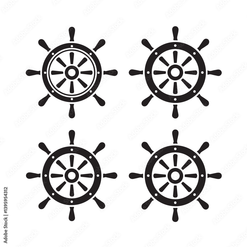  Vector Ship Wheel Symbols Representing Navigation, Sailing, and Marine Projects