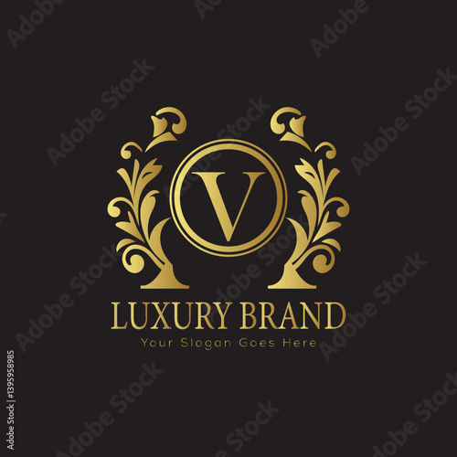 Luxury Laurel Wreath Letter Logo Design with Hexagon Frame for Sophisticated Branding