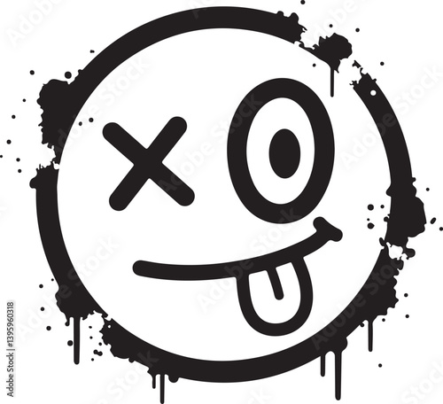 Vector graffiti spray paint mocking face emoticon isolated vector illustration
