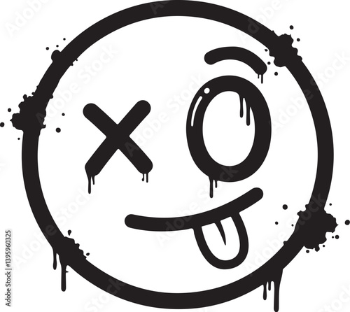 Vector graffiti spray paint mocking face emoticon isolated vector illustration