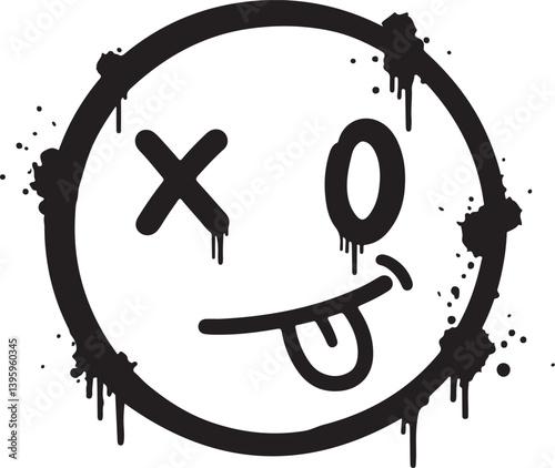 Vector graffiti spray paint mocking face emoticon isolated vector illustration