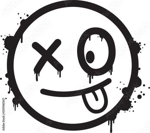 Vector graffiti spray paint mocking face emoticon isolated vector illustration