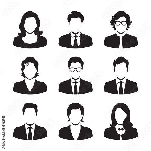 Diverse set of formal business silhouettes for team, office, and leadership visuals