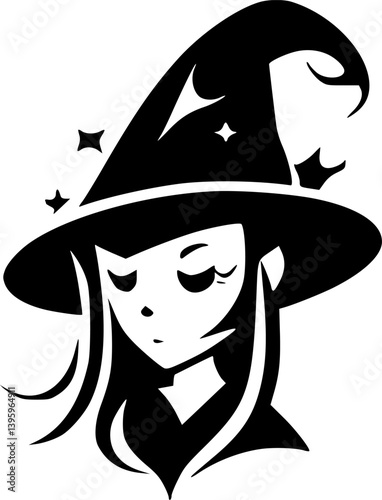 Witch - Black and White Isolated Icon - Vector illustration