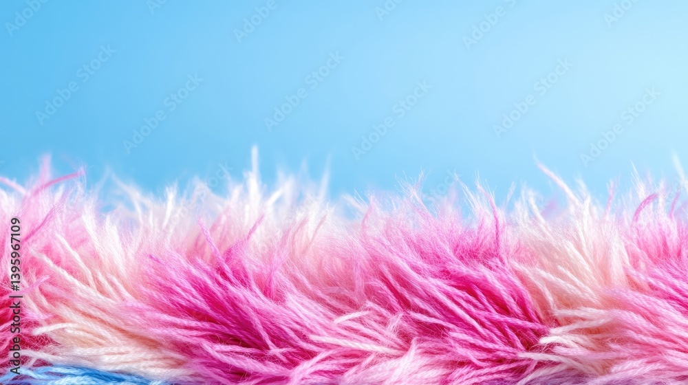 Obraz premium Soft, fluffy pink and white faux fur border against a light blue background