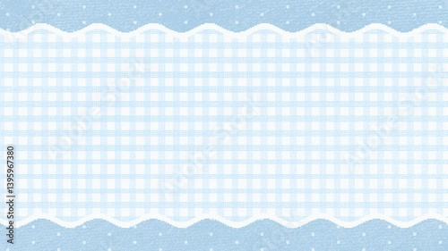 水色のチェック柄とドット柄の背景