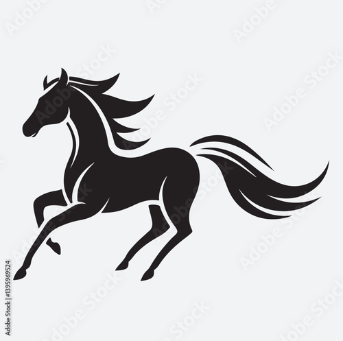 powerful galloping horse silhouette vector art illustration, horse silhouette vector