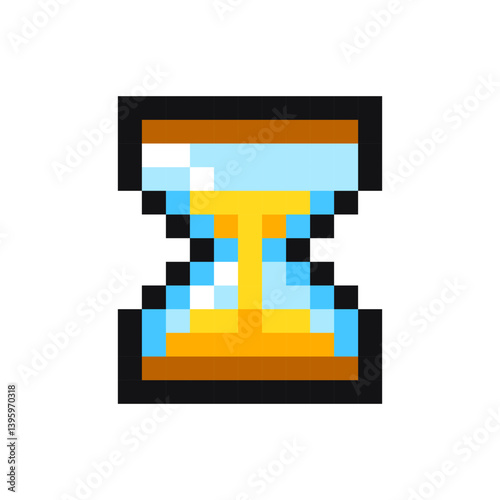 Hourglass pixel gaming item, hourglass 8 bit game resource, pixel art hourglass icon, hourglass game pixel element.