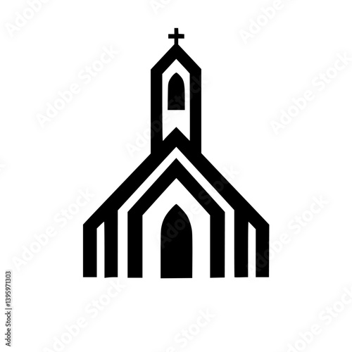 Minimalist Church Icon: Modern Religious Symbol on White