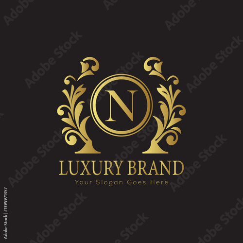 Luxury Laurel Wreath Letter Logo Design with Hexagon Frame for Sophisticated Branding