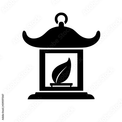 Minimalist Japanese Lantern Icon with Leaf Symbol, Zen Design