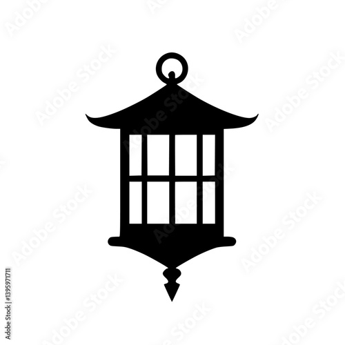 Minimalist Black Japanese Lantern Silhouette on White Background