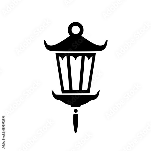 Minimalist Japanese Lantern Icon - Vector Illustration on White