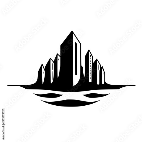 Minimalist Cityscape Silhouette Logo - Black & White, Vector Art
