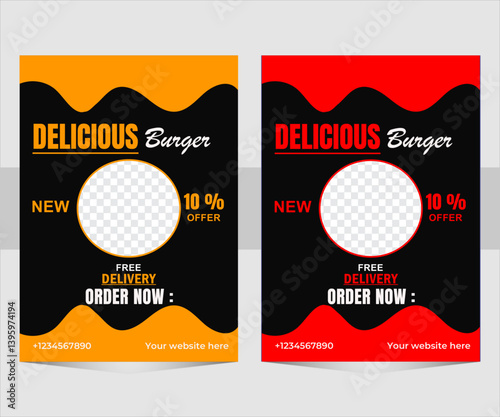 moden clean professional food flyer. review template design with organic shape design restaurant business marketing social media postor	
