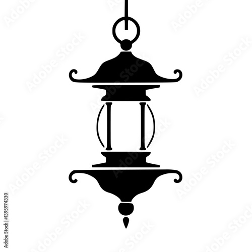 Elegant Asian Lantern Silhouette on White