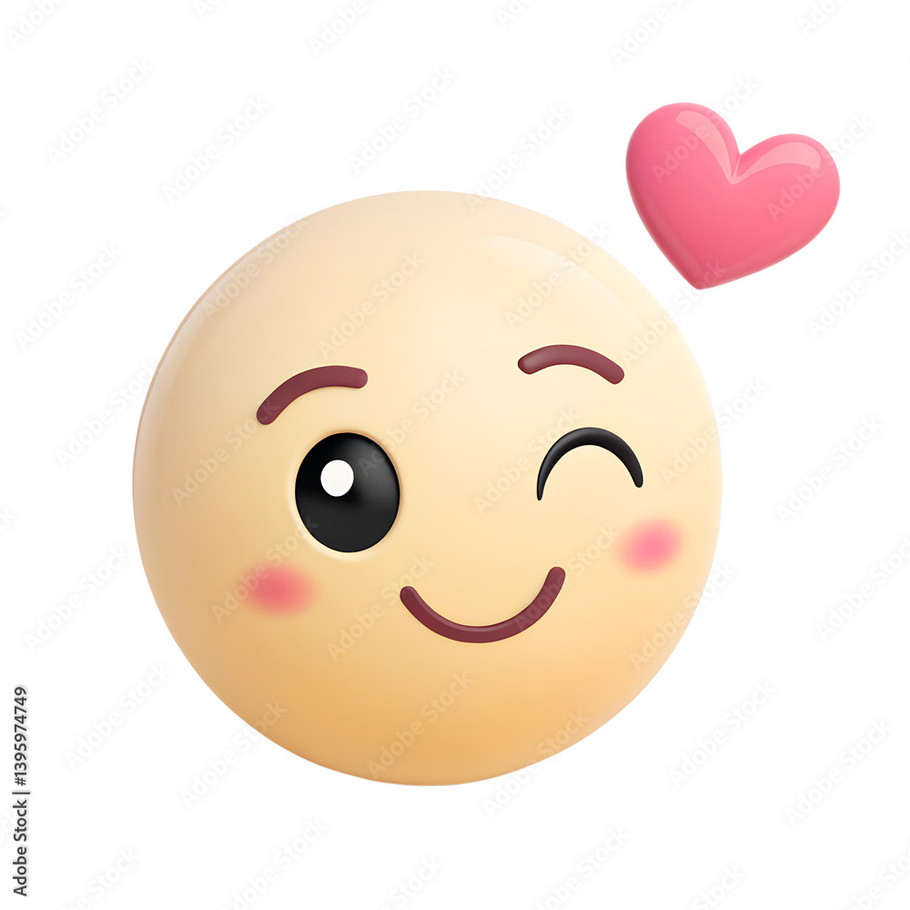 Fototapeta premium 3D icon, Flirty Emoticon with Heart Floating Around