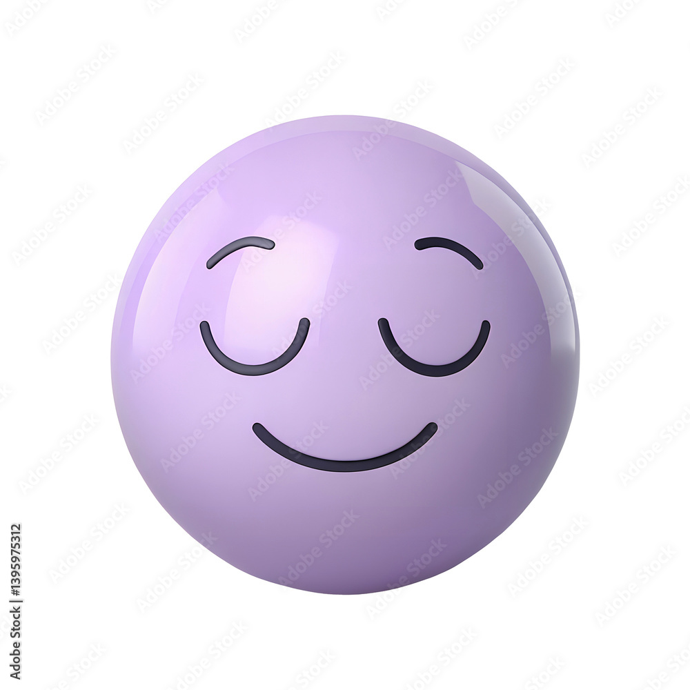 Fototapeta premium 3D icon, A pale lavender emoticon with calm, relaxed eyes and a small, peaceful smile