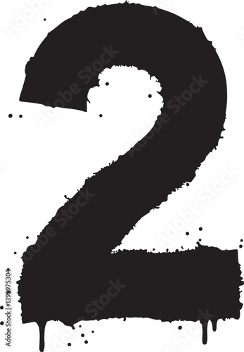 Vector graffiti spray paint number two in isolated background