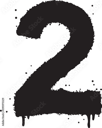 Vector graffiti spray paint number two in isolated background