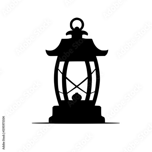 Silhouette of a Japanese Lantern on White Background