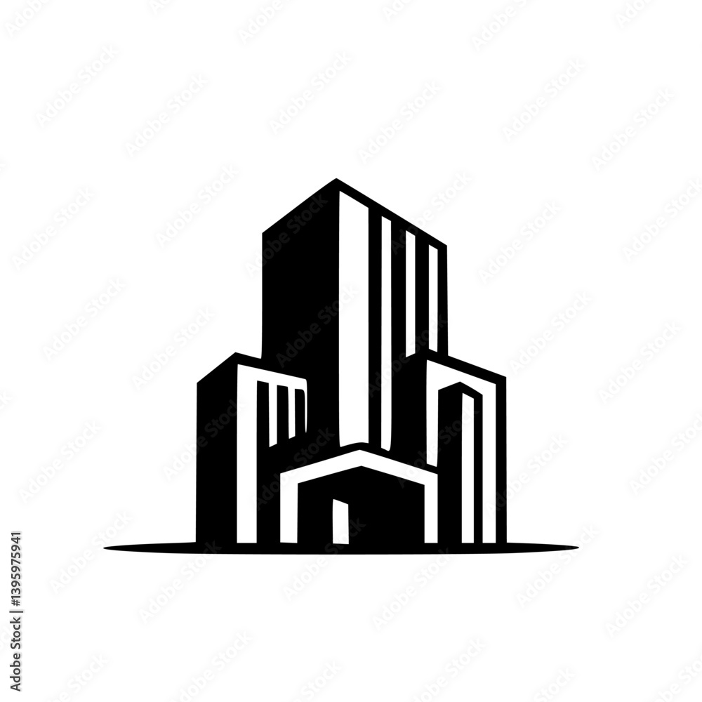 Modern Architectural Logo: Minimalist Black & White Building Icon Modern Architectural Logo: Minimalist Black & White Building Icon