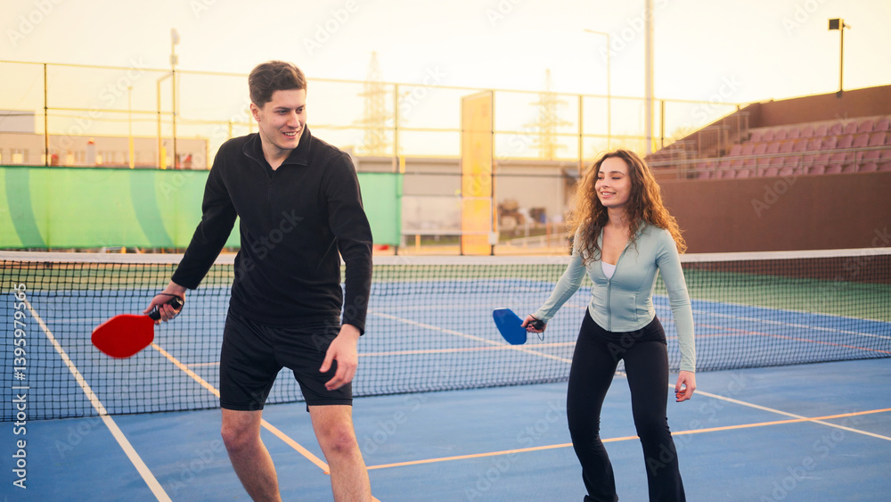 Young adults teaching and learning how to play pickleball