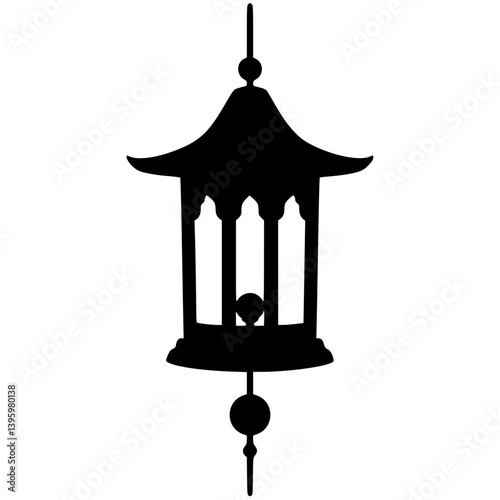 Black Silhouette of Japanese Lantern, Minimalist Style, Isolated