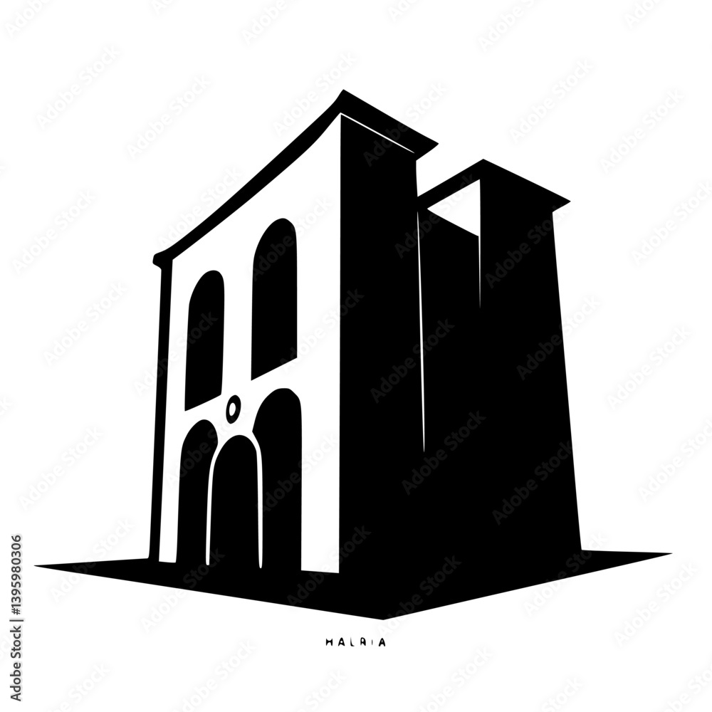 Fototapeta premium Minimalist Black & White Architectural Illustration, Perspective View