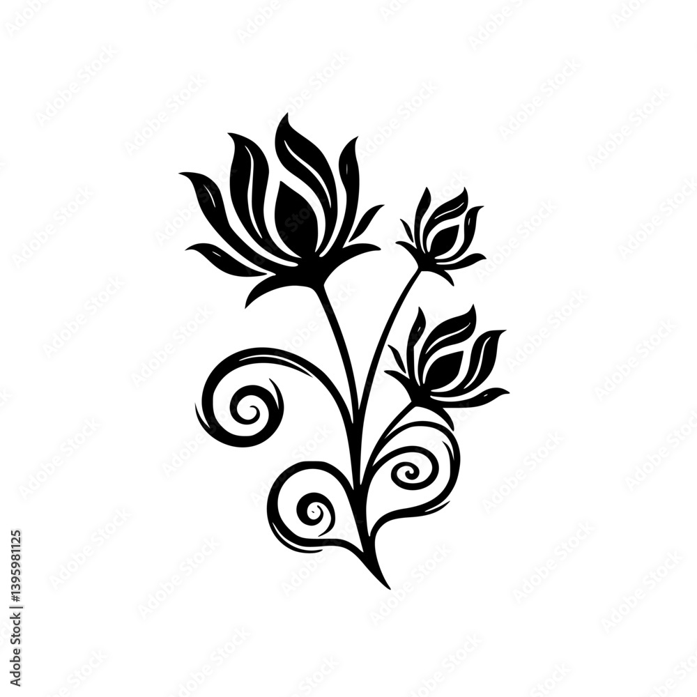 Elegant Black Floral Silhouette on White Background Elegant Black Floral Silhouette on White Background