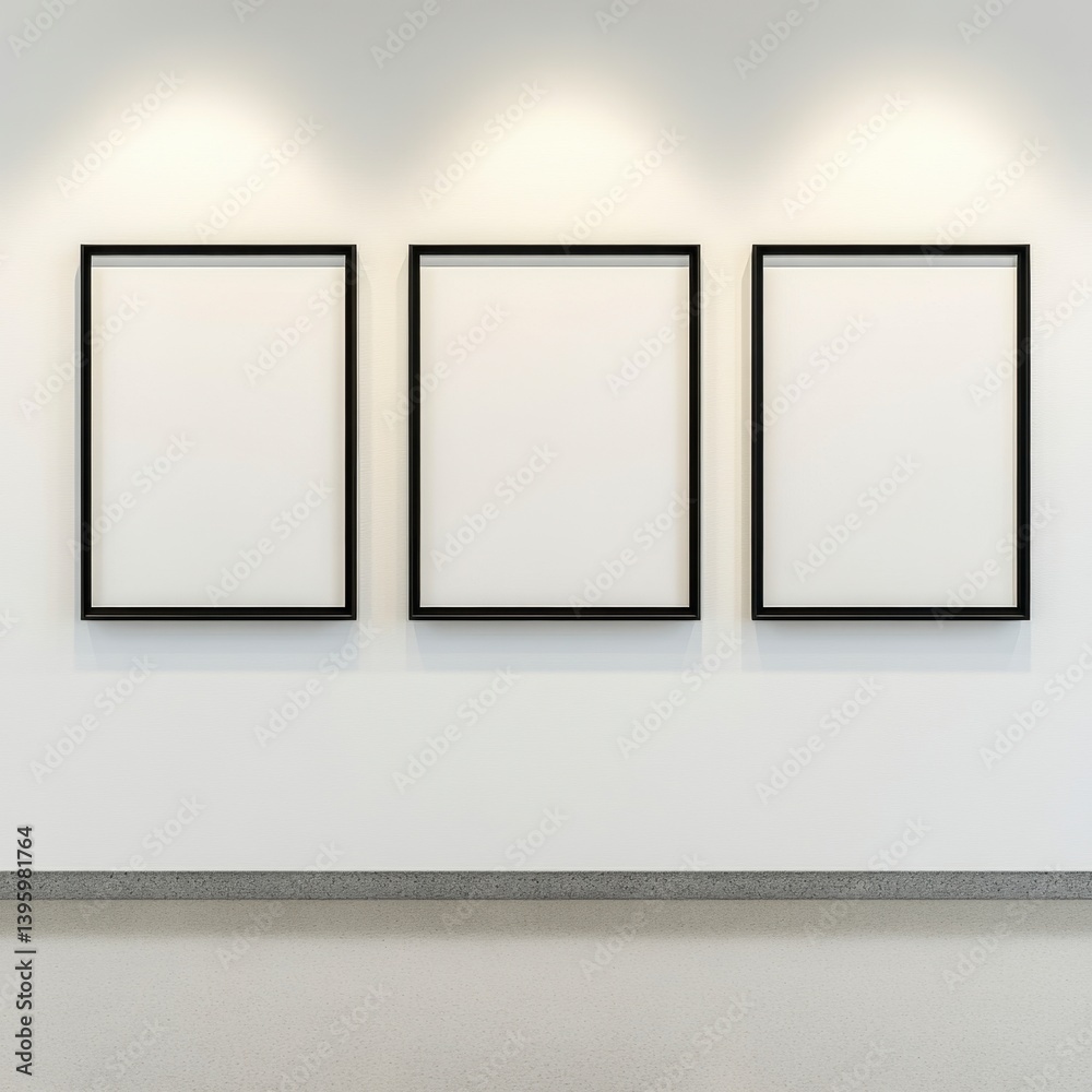 Three Blank Picture Frames on Wall for Art Gallery or Mockup Three Blank Picture Frames on Wall for Art Gallery or Mockup