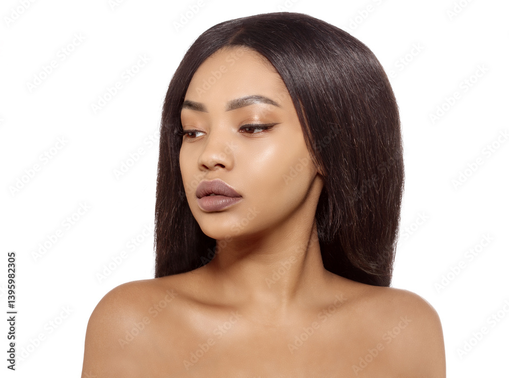 Fototapeta premium Beauty black skin woman African Ethnic female face. Young african american model with long hair