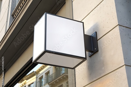 Square signage mockup on building exterior wall for business advertising use