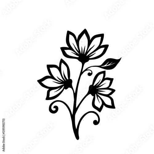 Elegant Black Floral Outline on White: Botanical Vector Illustration