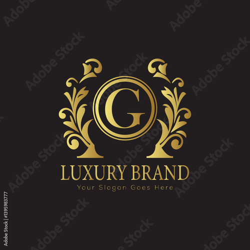 Luxury Laurel Wreath Letter Logo Design with Hexagon Frame for Sophisticated Branding