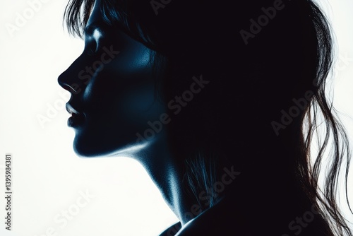 Silhouette of a Woman With Long Hair Against a Bright Background in a Dimly L...