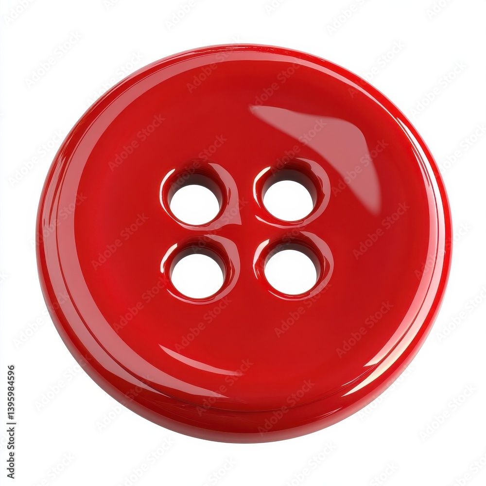 A vibrant scarlet button with four holes isolated on white background