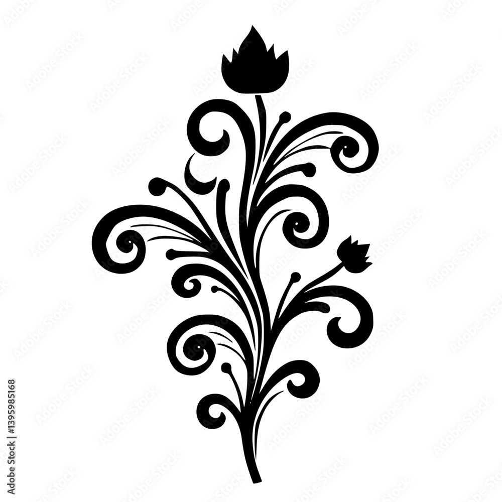 Elegant Floral Vector Design: Black Silhouette on White Background Elegant Floral Vector Design: Black Silhouette on White Background