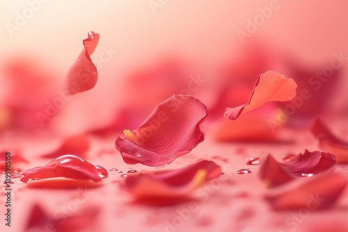 Floating Pink Flower Petals Against a Soft Blurred Background Creating a Drea...